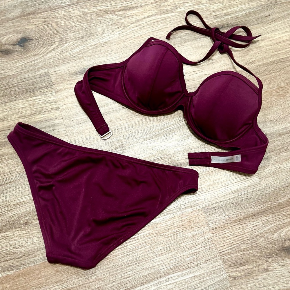Victoria's Secret Deep Burgundy Padded Halter Bikini Set